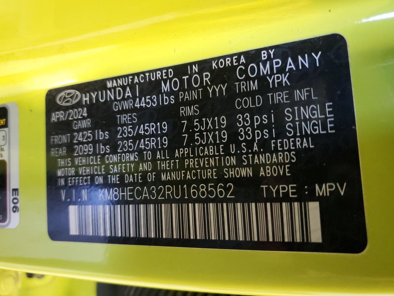 2024 Hyundai Kona Limited VIN: KM8HECA32RU168562 Lot: 85600515