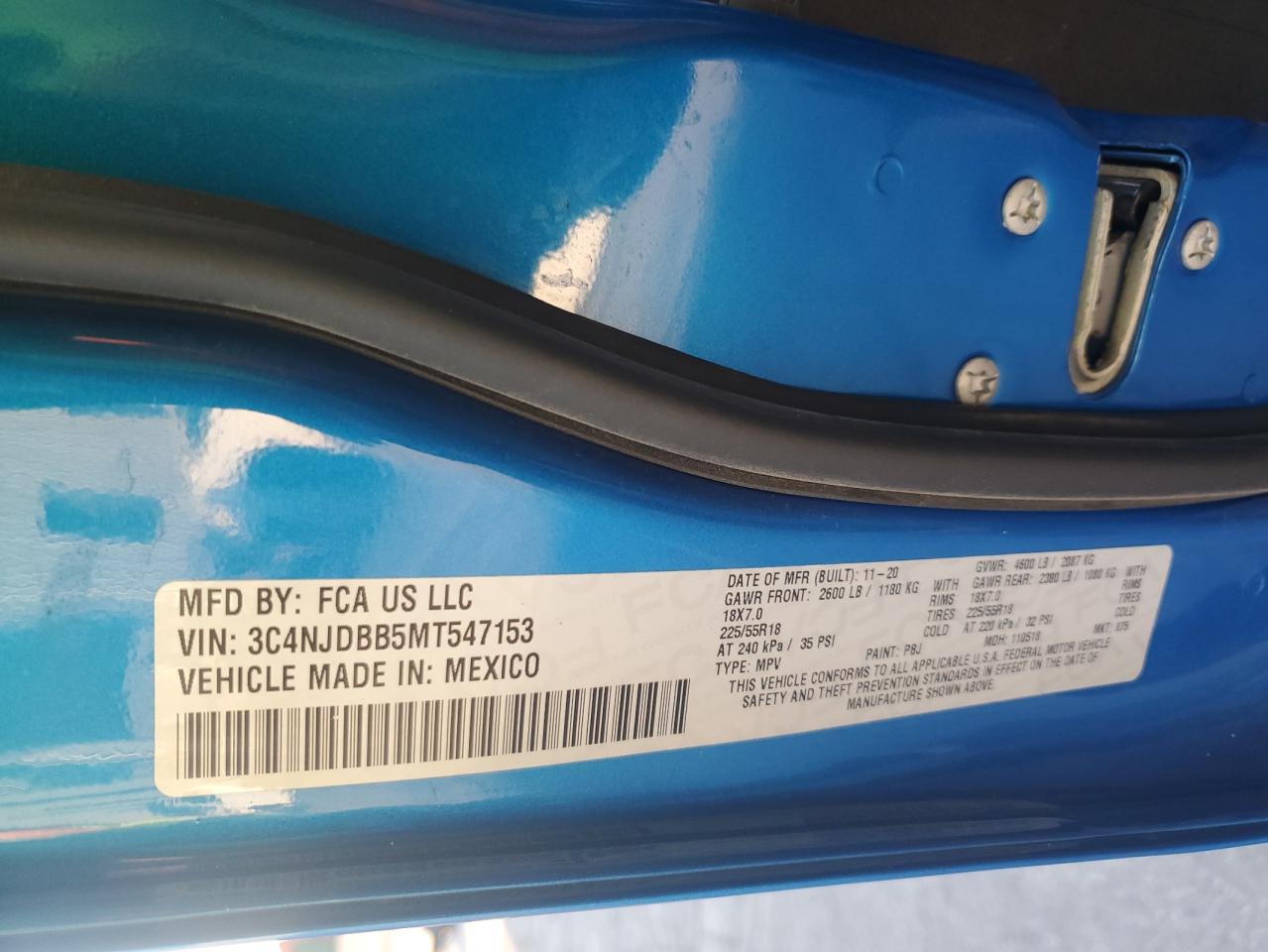 2021 Jeep Compass Latitude VIN: 3C4NJDBB5MT547153 Lot: 90118255