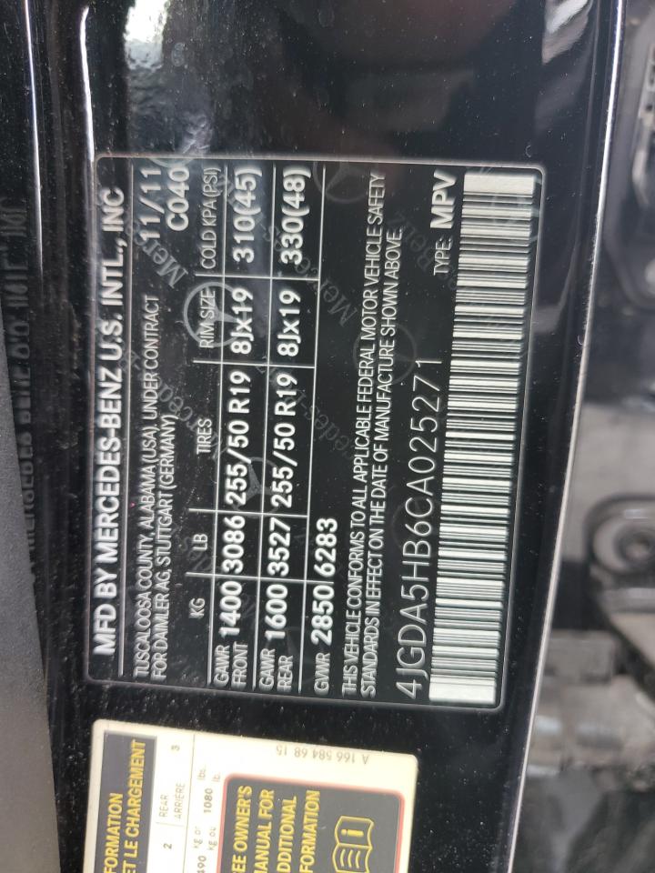 2012 Mercedes-Benz Ml 350 4Matic VIN: 4JGDA5HB6CA025271 Lot: 82466975