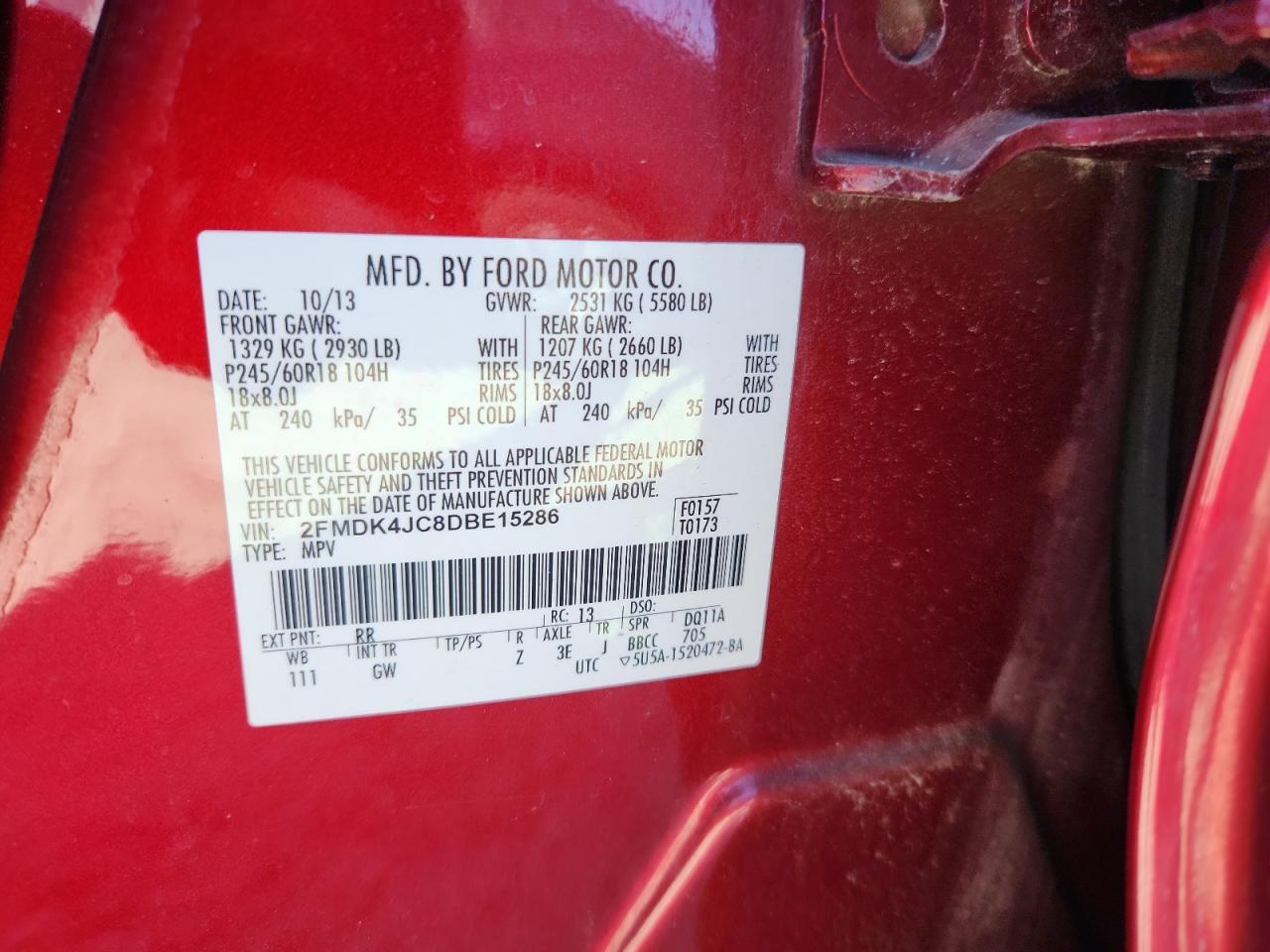 2013 Ford Edge Sel VIN: 2FMDK4JC8DBE15286 Lot: 86893615