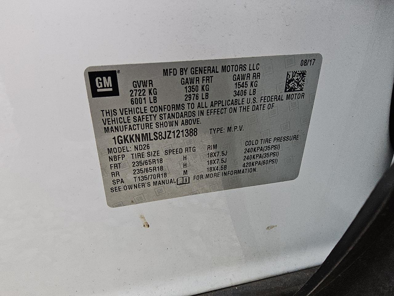 2018 GMC Acadia Slt-1 VIN: 1GKKNMLS8JZ121388 Lot: 84898665