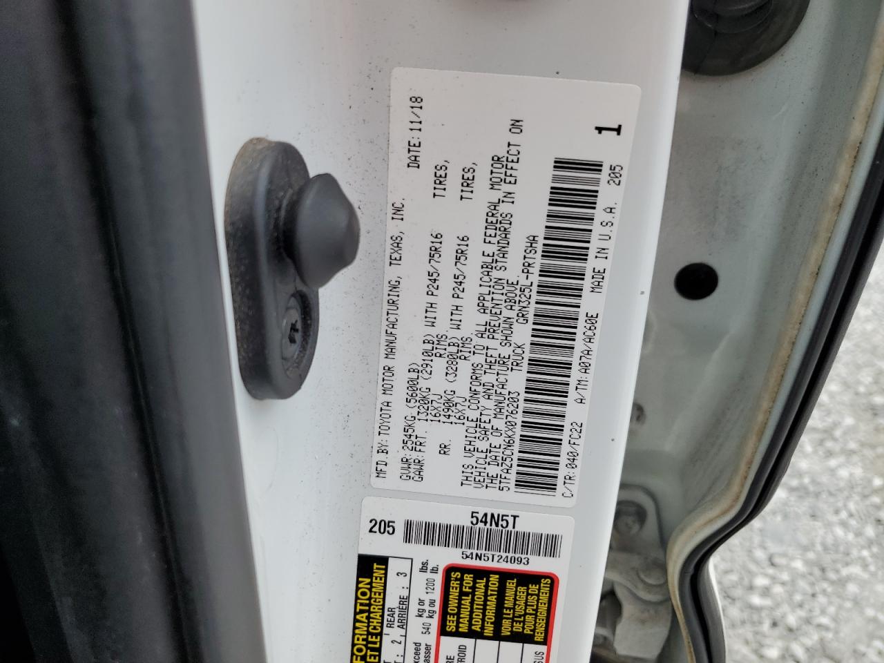 2019 Toyota Tacoma Double Cab VIN: 5TFAZ5CN6KX076203 Lot: 82233505