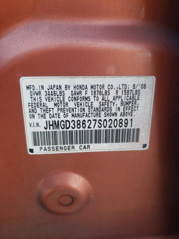2007 Honda Fit S VIN: JHMGD38627S020891 Lot: 84704775