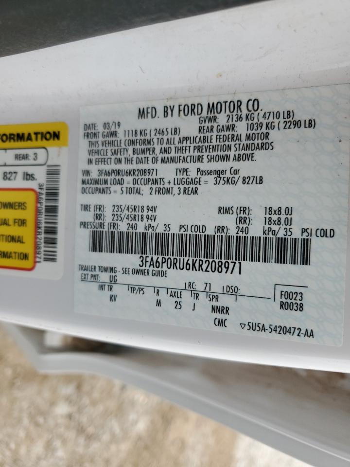 2019 Ford Fusion Titanium VIN: 3FA6P0RU6KR208971 Lot: 82336975