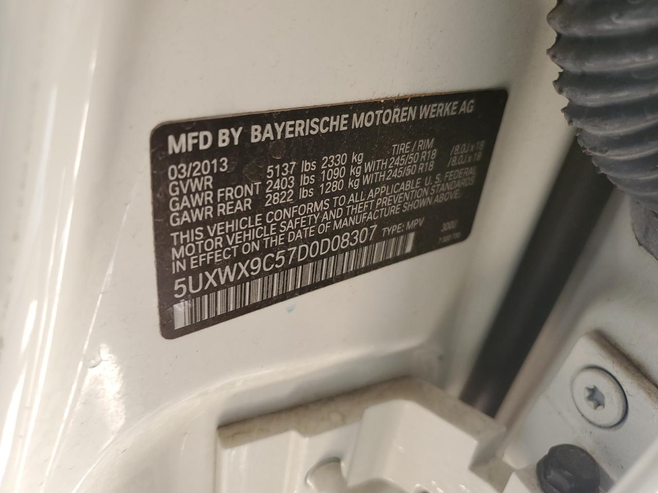 2013 BMW X3 xDrive28I VIN: 5UXWX9C57D0D08307 Lot: 82167845