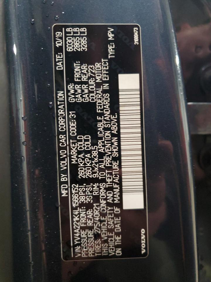 2020 Volvo Xc90 T6 Momentum VIN: YV4A221K4L1566152 Lot: 89870505