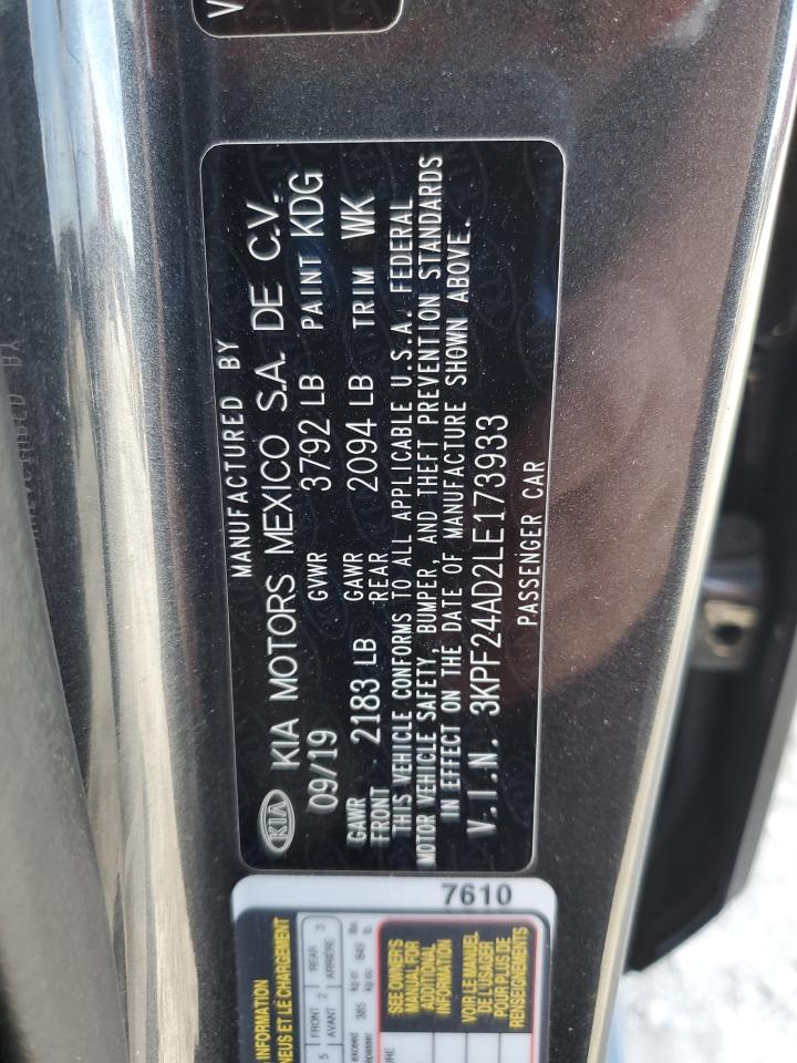 2020 Kia Forte Fe VIN: 3KPF24AD2LE173933 Lot: 87000715