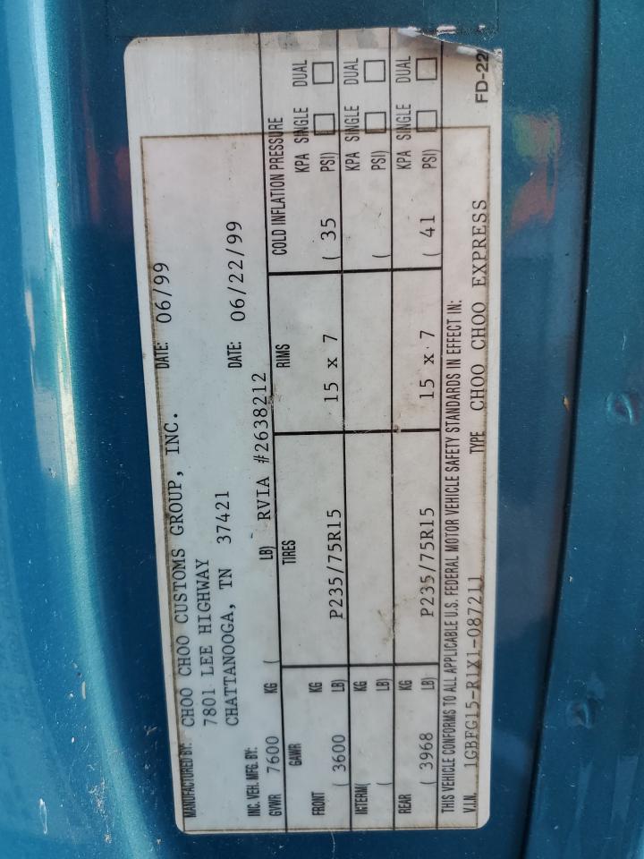 1999 Chevrolet Express G1500 VIN: 1GBFG15R1X1087211 Lot: 85136105
