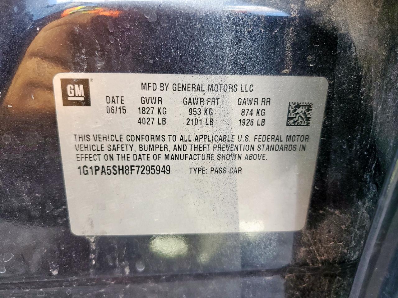 2015 Chevrolet Cruze Ls VIN: 1G1PA5SH8F7295949 Lot: 85583215