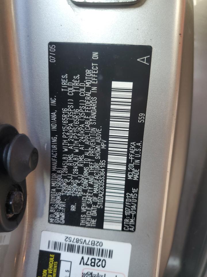2005 Toyota Sienna Ce VIN: 5TDZA23C05S364185 Lot: 85878215