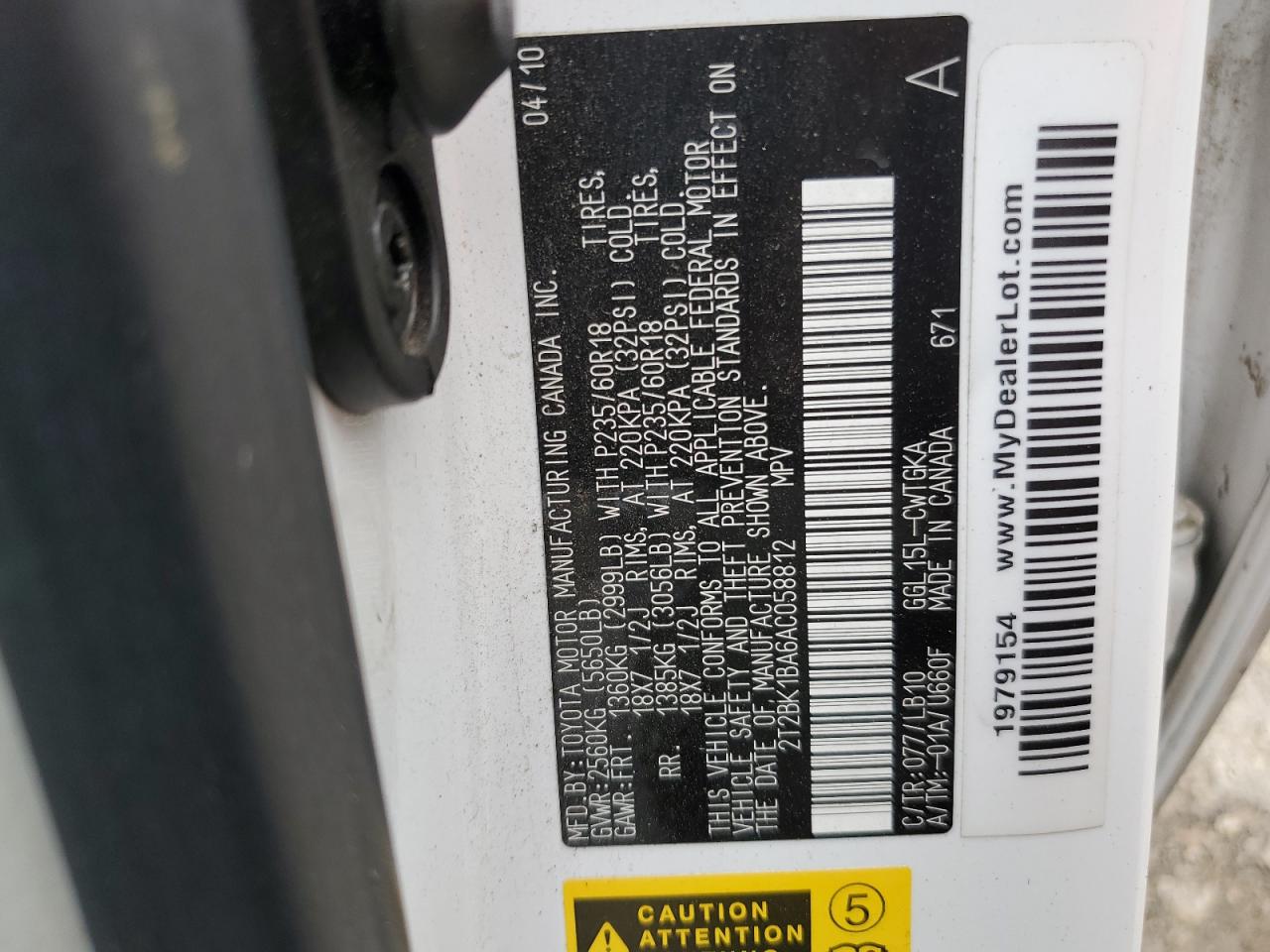 2010 Lexus Rx 350 VIN: 2T2BK1BA6AC058812 Lot: 85373155