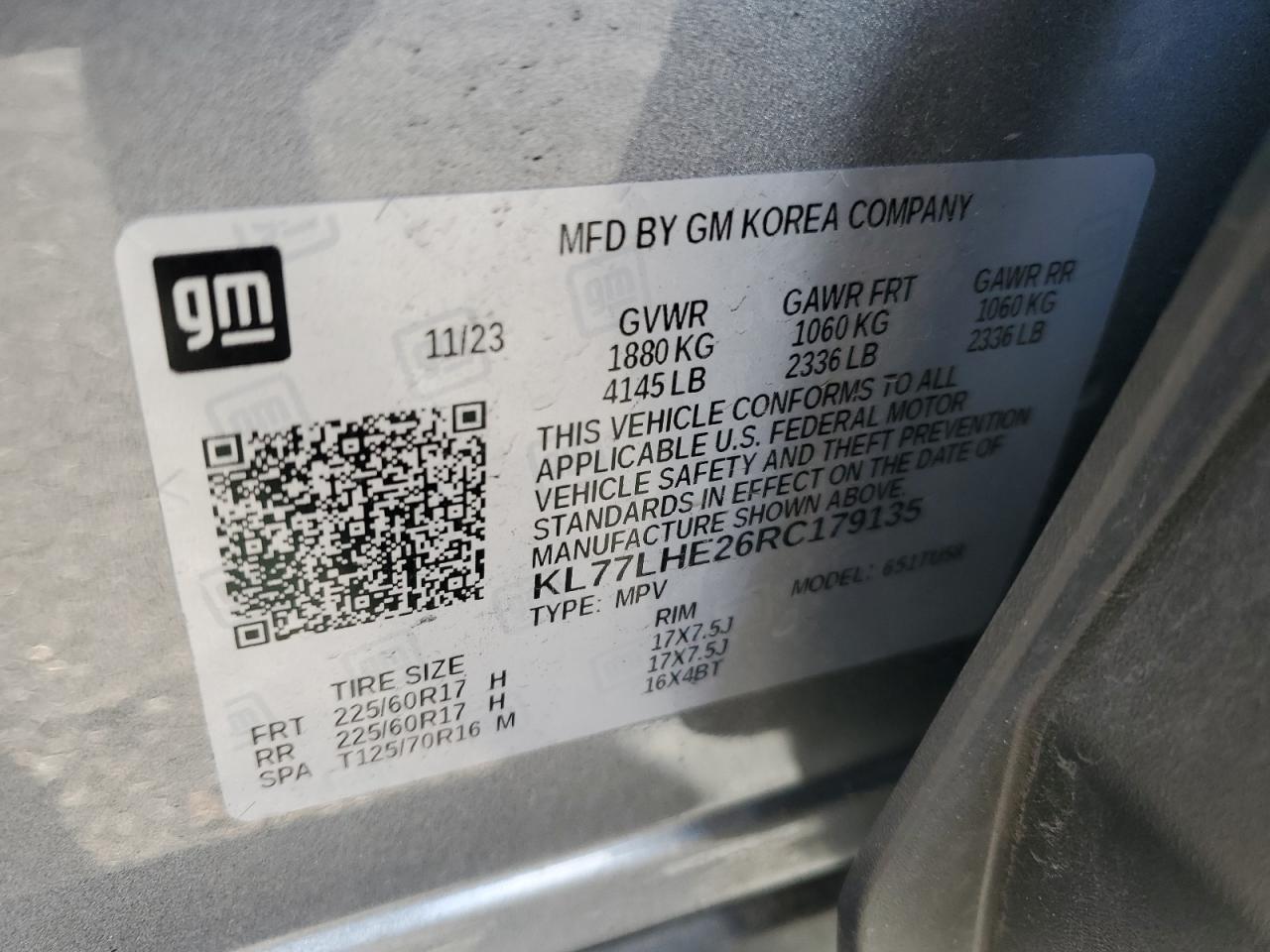 2024 Chevrolet Trax 1Lt VIN: KL77LHE26RC179135 Lot: 89829285