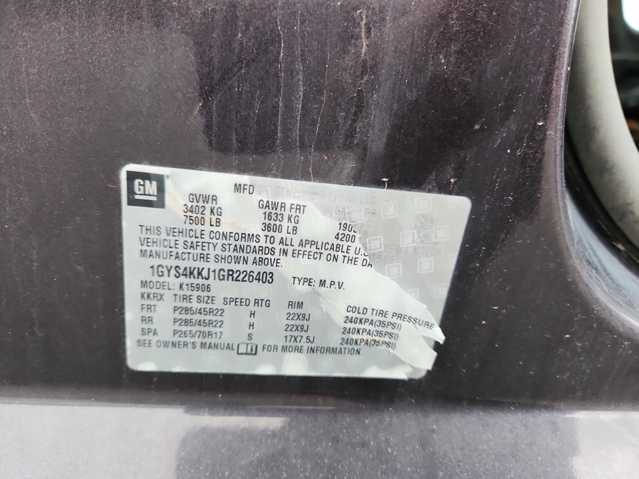 2016 Cadillac Escalade Esv Platinum VIN: 1GYS4KKJ1GR226403 Lot: 86525725