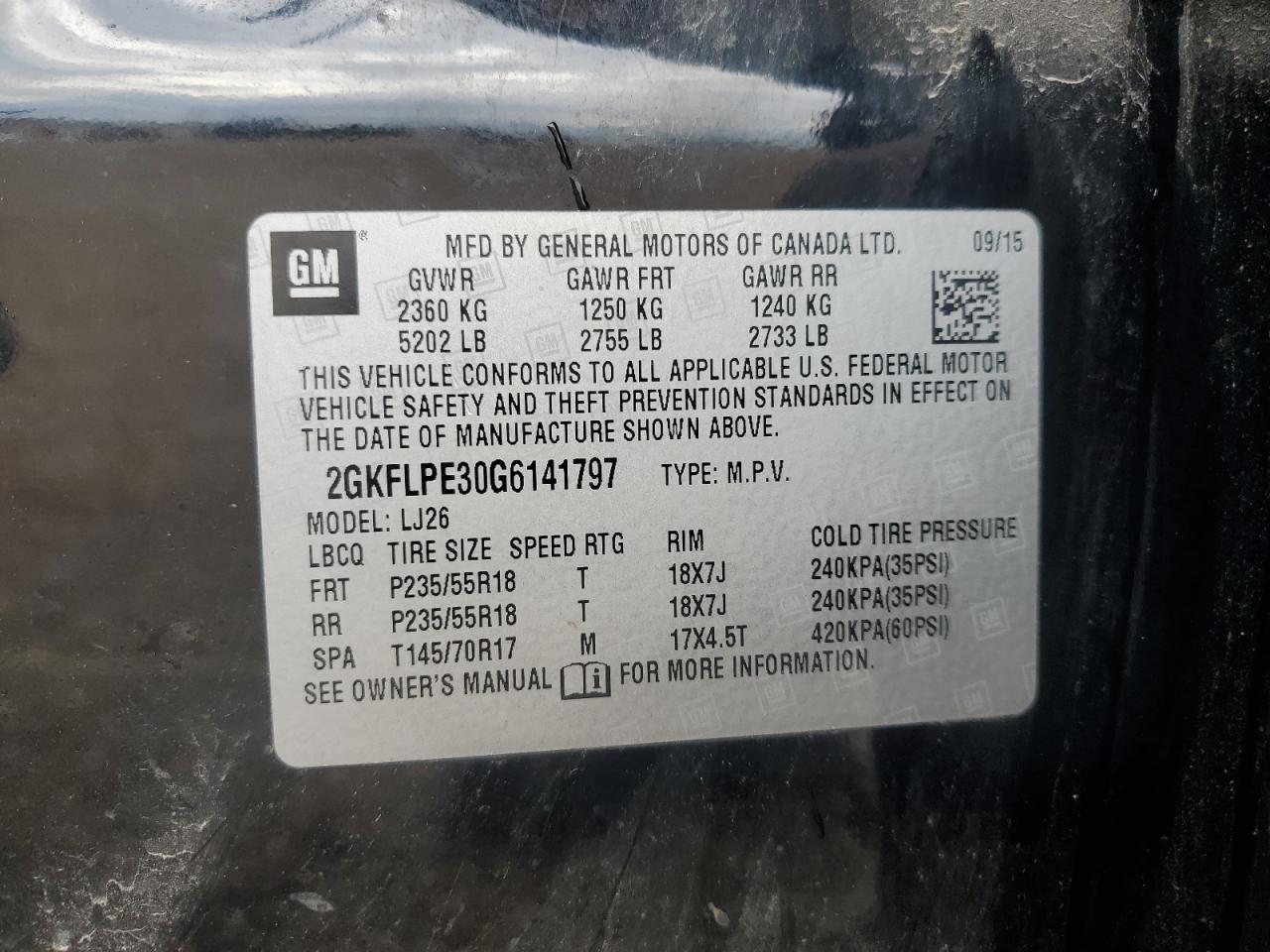 2016 GMC Terrain Slt VIN: 2GKFLPE30G6141797 Lot: 87029225