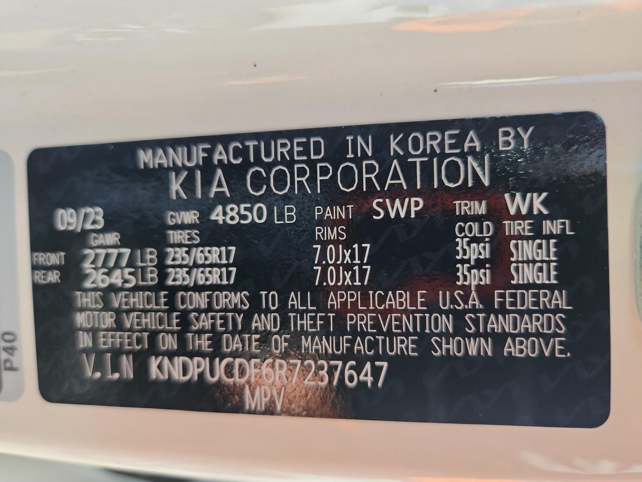 2024 Kia Sportage Lx VIN: KNDPUCDF6R7237647 Lot: 85115775