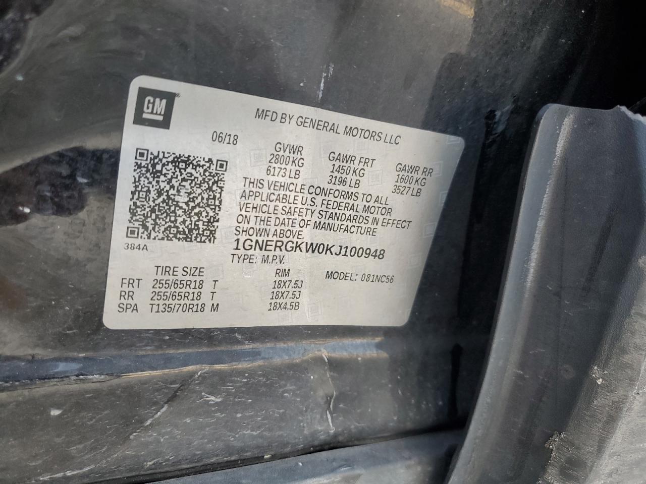 2019 Chevrolet Traverse Lt VIN: 1GNERGKW0KJ100948 Lot: 85117245