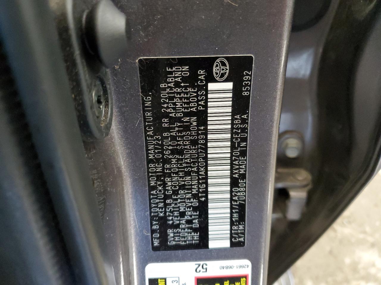 2023 Toyota Camry Se Night Shade VIN: 4T1G11AK0PU778914 Lot: 86498755