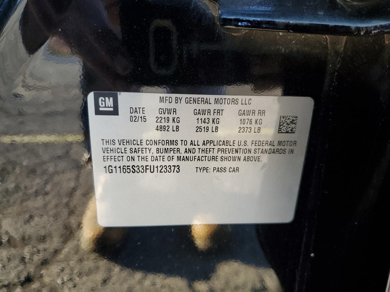 2015 Chevrolet Impala Ltz VIN: 1G1165S33FU123373 Lot: 87484805