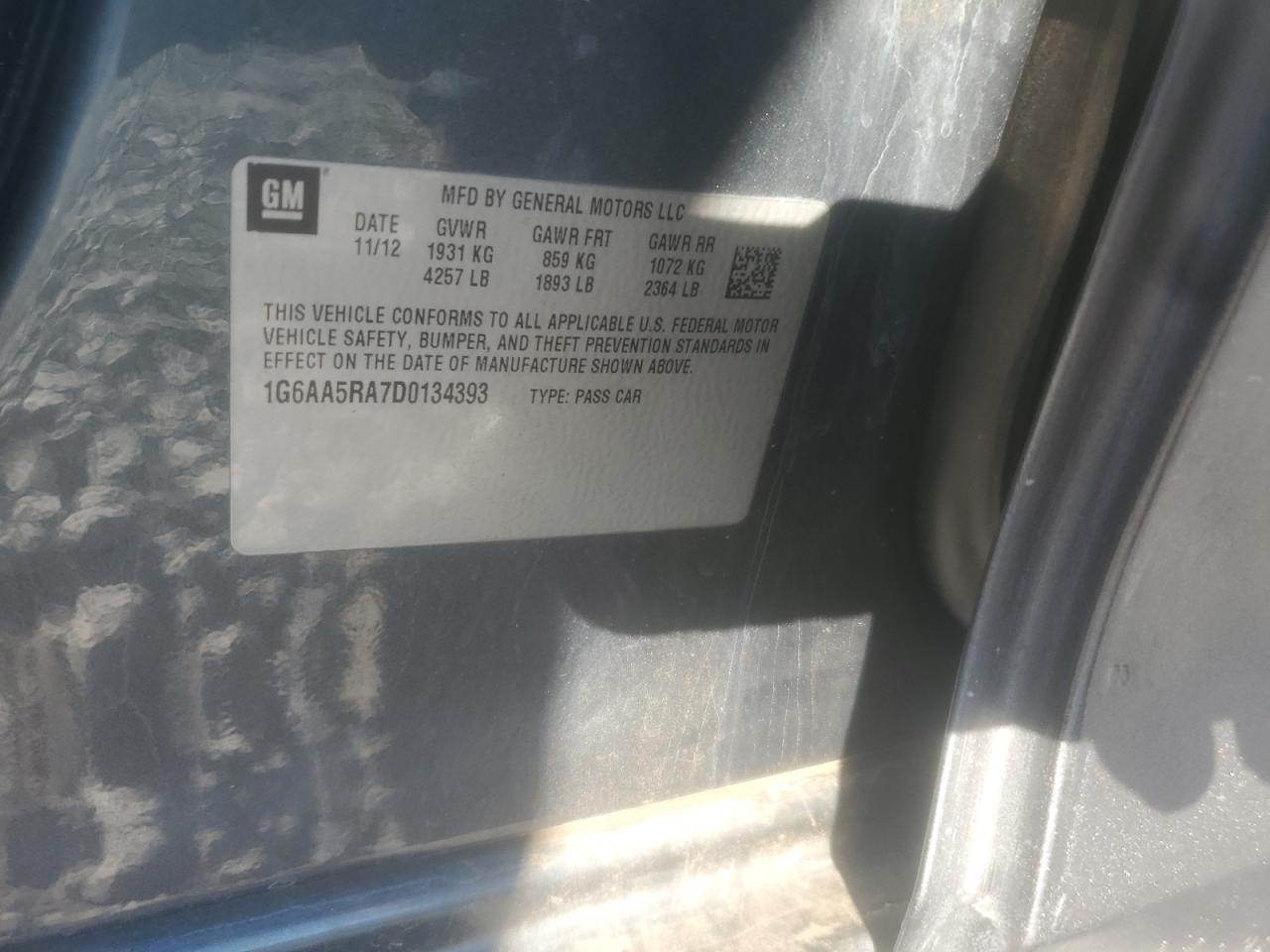 2013 Cadillac Ats VIN: 1G6AA5RA7D0134393 Lot: 92929625