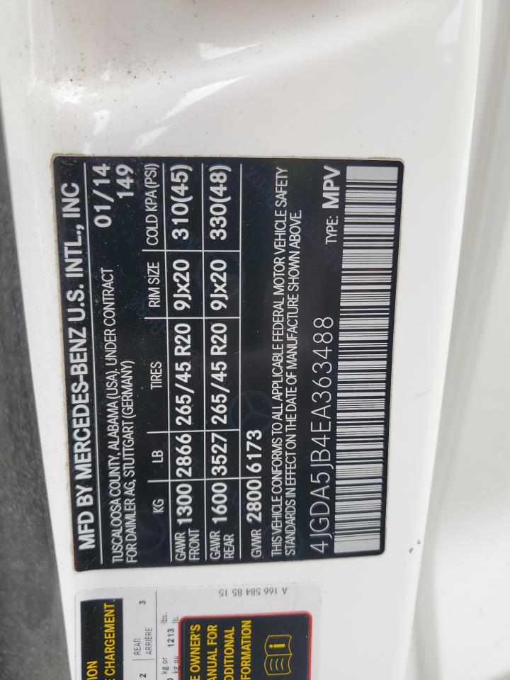 2014 Mercedes-Benz Ml 350 VIN: 4JGDA5JB4EA363488 Lot: 86511055