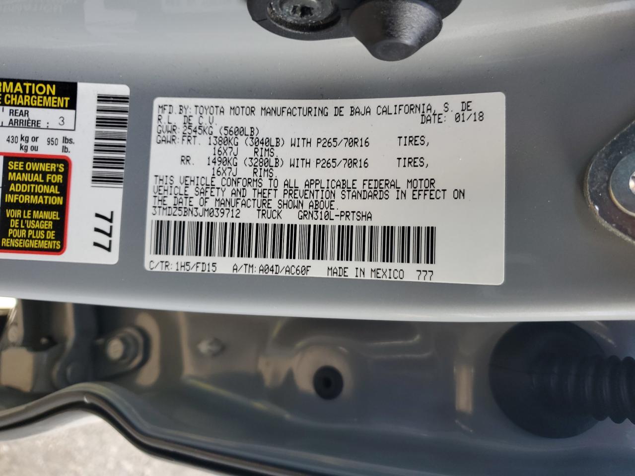 2018 Toyota Tacoma Double Cab VIN: 3TMDZ5BN3JM039712 Lot: 89657285