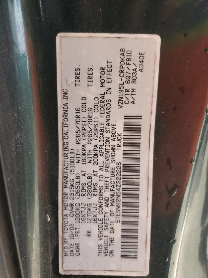 2004 Toyota Tacoma Xtracab Prerunner VIN: 5TESN92N54Z322226 Lot: 85106205