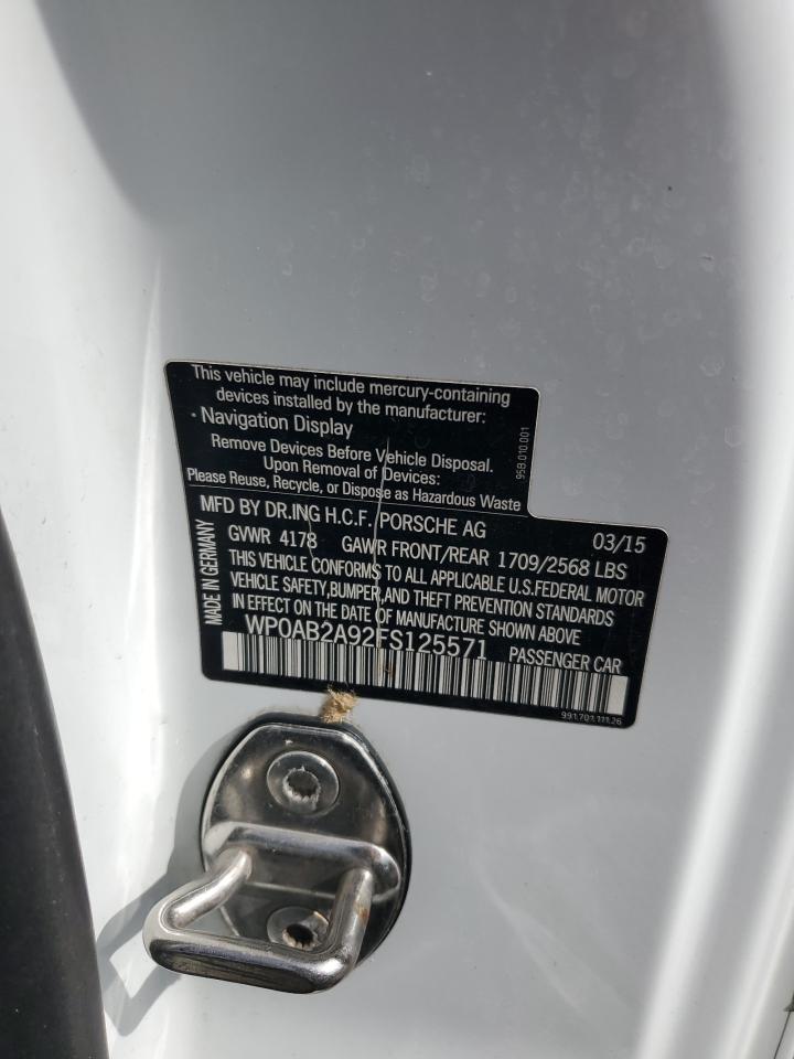 2015 Porsche 911 Carrera S VIN: WP0AB2A92FS125571 Lot: 86073295
