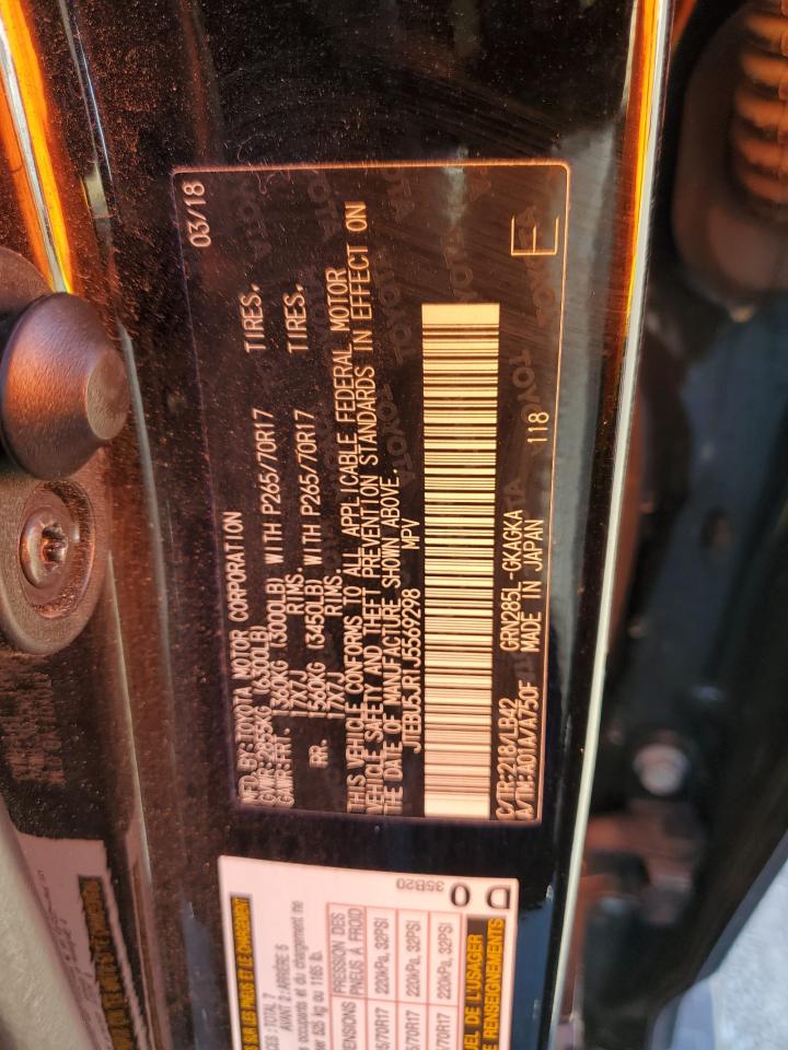 2018 Toyota 4Runner Sr5/Sr5 Premium VIN: JTEBU5JR1J5569298 Lot: 85362935