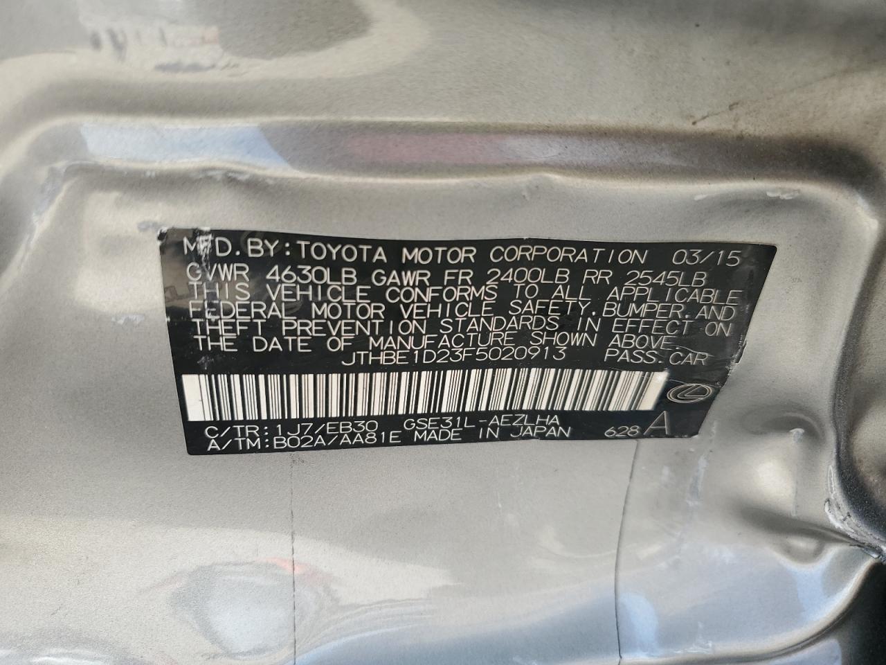 2015 Lexus Is 350 VIN: JTHBE1D23F5020913 Lot: 82718165