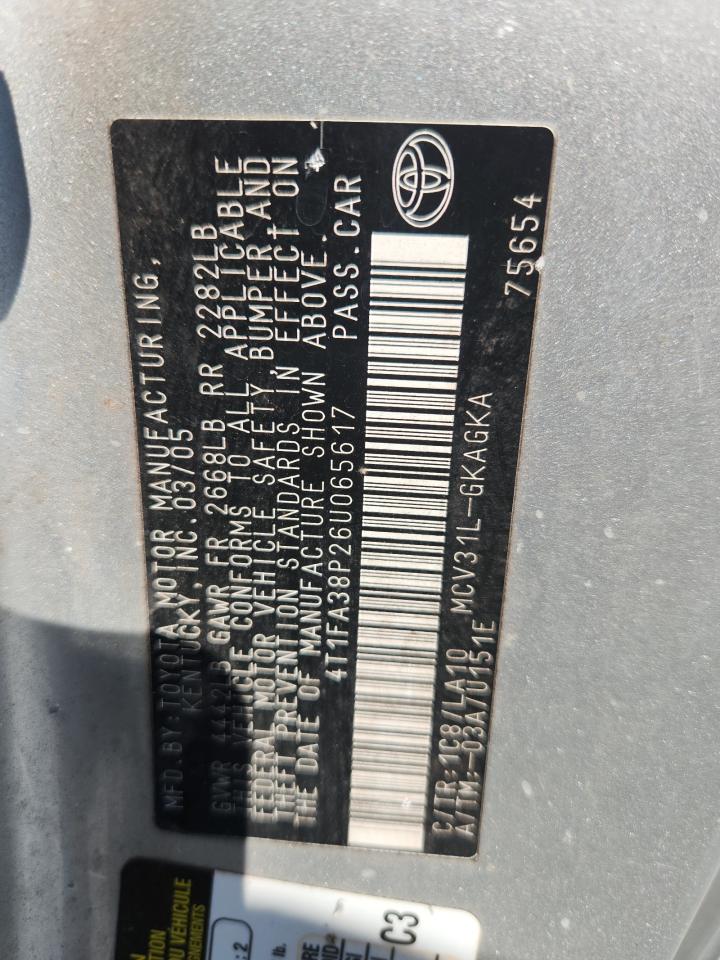 2006 Toyota Camry Solara Se VIN: 4T1FA38P26U065617 Lot: 86118025