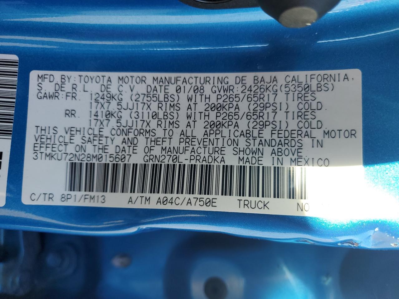 2008 Toyota Tacoma Double Cab Prerunner Long Bed VIN: 3TMKU72N28M015607 Lot: 86621215