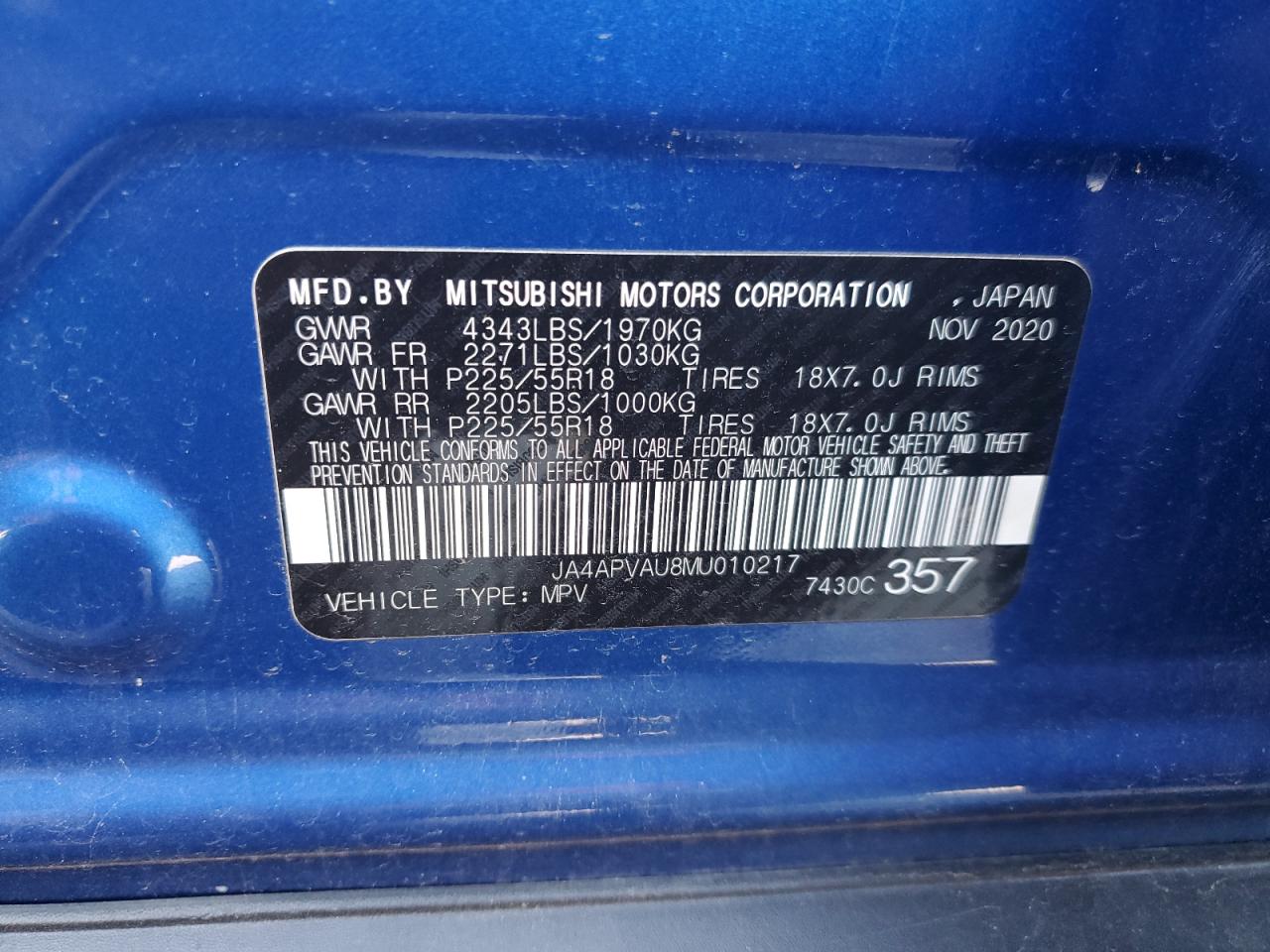 2021 Mitsubishi Outlander Sport Se VIN: JA4APVAU8MU010217 Lot: 91254845