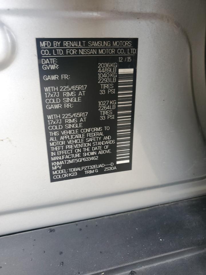 2016 Nissan Rogue S VIN: KNMAT2MT5GP633462 Lot: 85501645