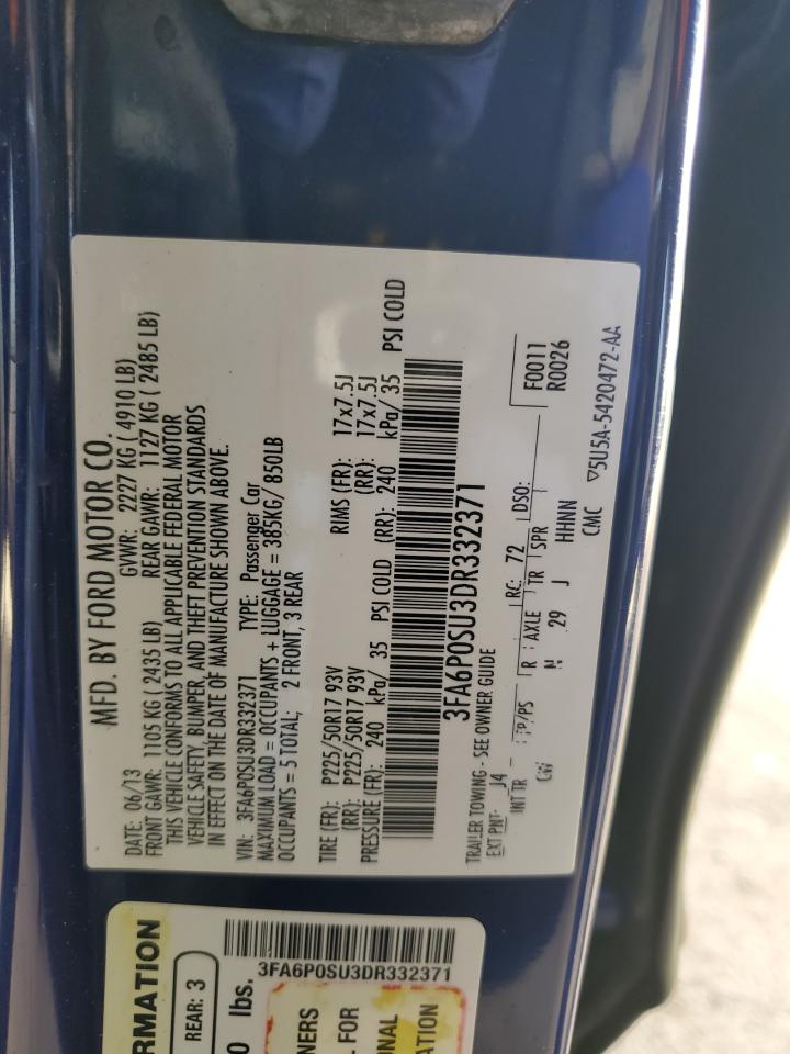 2013 Ford Fusion Titanium Phev VIN: 3FA6P0SU3DR332371 Lot: 84286995