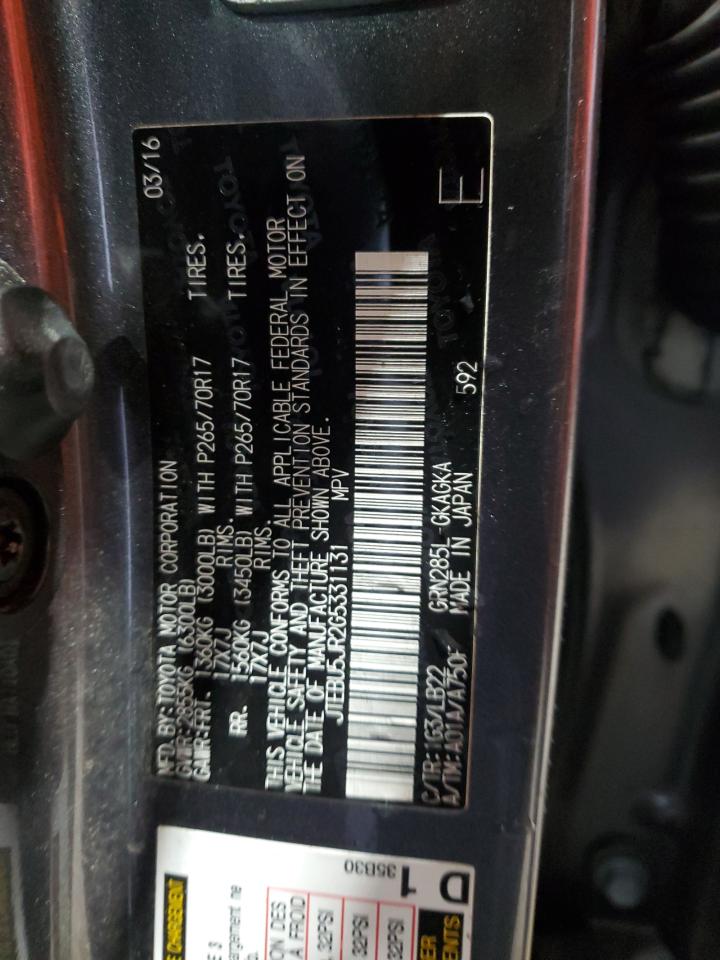 2016 Toyota 4Runner Sr5/Sr5 Premium VIN: JTEBU5JR2G5331131 Lot: 85492535