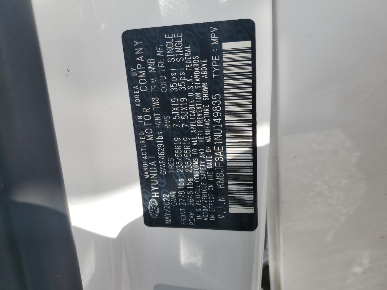 2022 Hyundai Tucson N Line VIN: KM8JF3AE1NU149835 Lot: 82339735