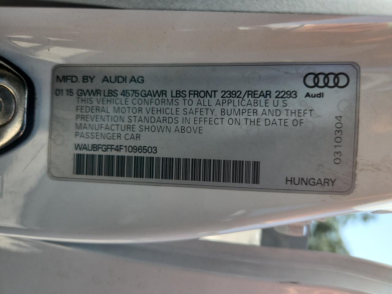 2015 Audi A3 Premium VIN: WAUBFGFF4F1096503 Lot: 84835615