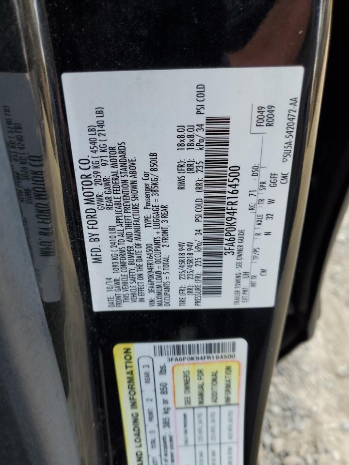 2015 Ford Fusion Titanium VIN: 3FA6P0K94FR164500 Lot: 82295155