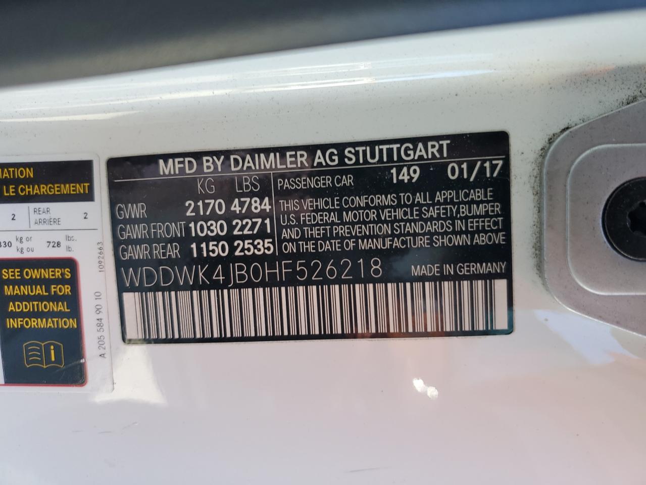 2017 Mercedes-Benz C 300 VIN: WDDWK4JB0HF526218 Lot: 90922605