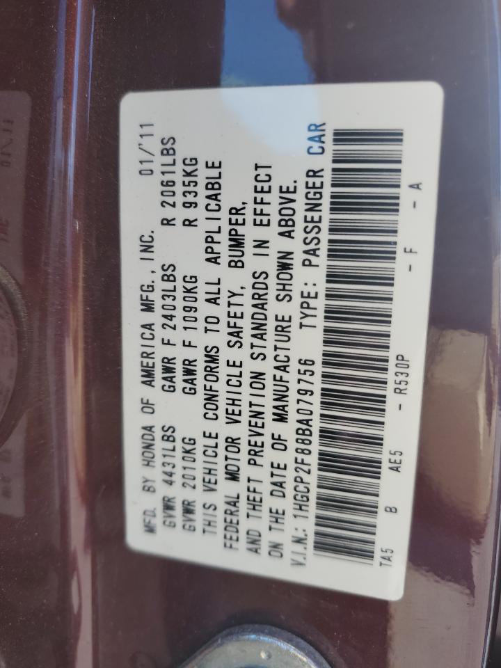 2011 Honda Accord Exl VIN: 1HGCP2F88BA079756 Lot: 85854945