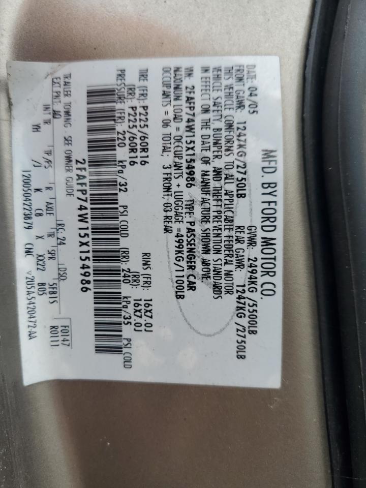 2005 Ford Crown Victoria Lx VIN: 2FAFP74W15X154986 Lot: 89627465