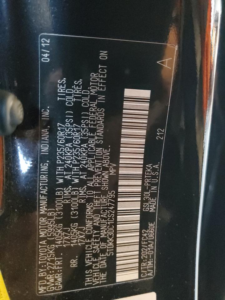 2012 Toyota Prius VIN: 5TDKK3DC1CS247795 Lot: 84934715