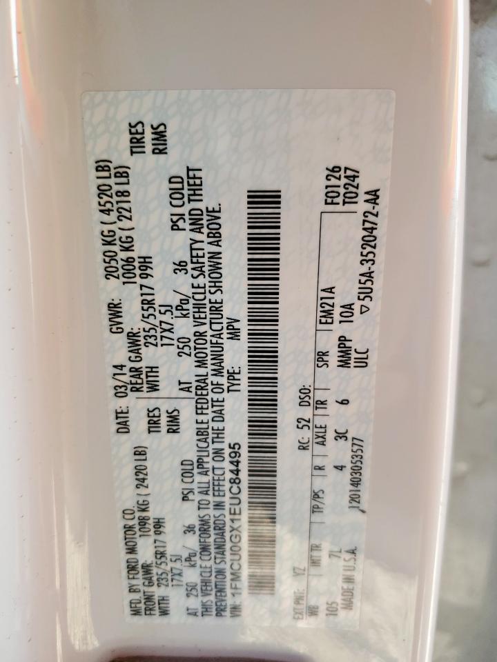 2014 Ford Escape Se VIN: 1FMCU0GX1EUC84495 Lot: 85082345