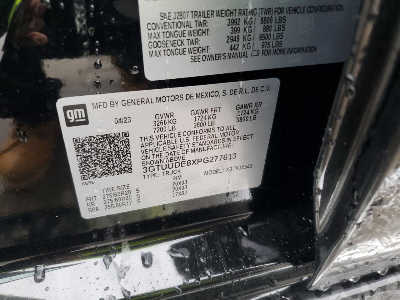 2023 GMC Sierra K1500 Slt VIN: 3GTUUDE8XPG277613 Lot: 86064225