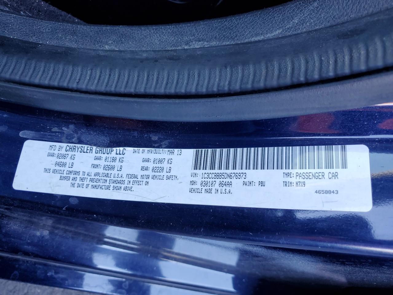 2013 Chrysler 200 Touring VIN: 1C3CCBBB5DN676973 Lot: 91047785
