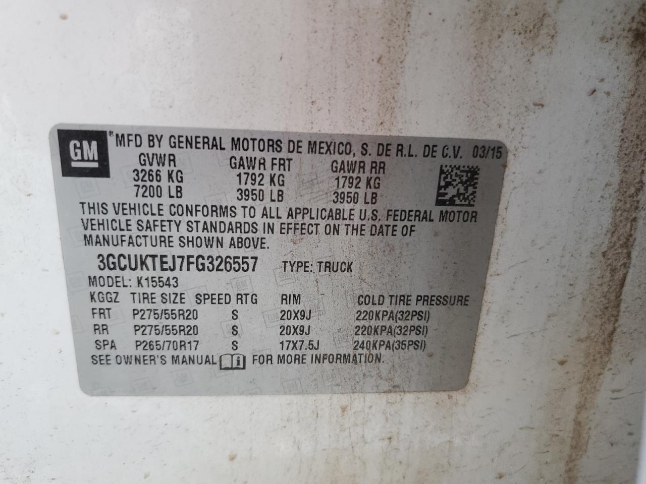 2015 Chevrolet Silverado K1500 High Country VIN: 3GCUKTEJ7FG326557 Lot: 86261795