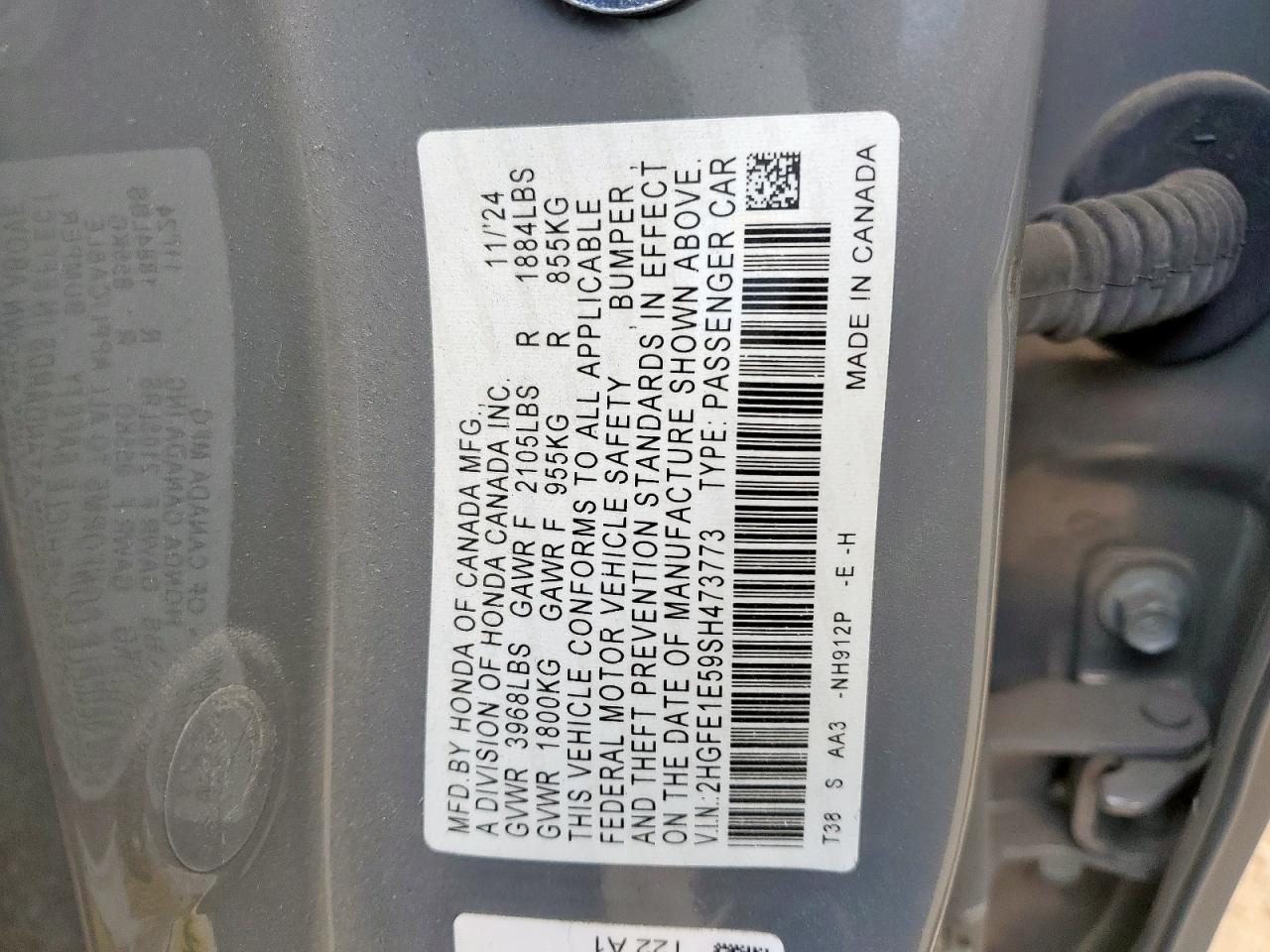 2025 Honda Civic Si VIN: 2HGFE1E59SH473773 Lot: 85366475