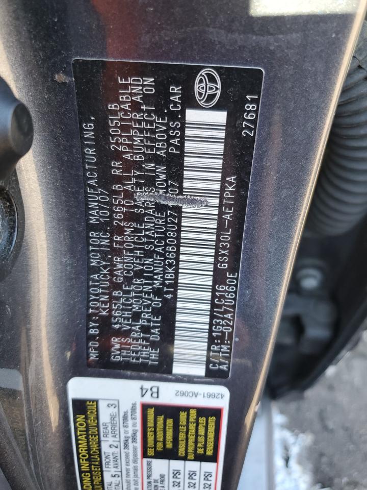 2008 Toyota Avalon Xl VIN: 4T1BK36B08U271007 Lot: 82303605