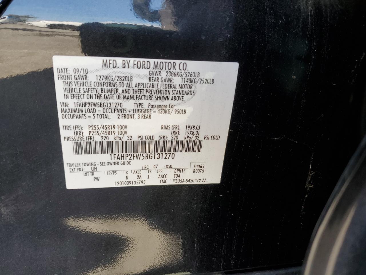 2011 Ford Taurus Limited VIN: 1FAHP2FW5BG131270 Lot: 84656235