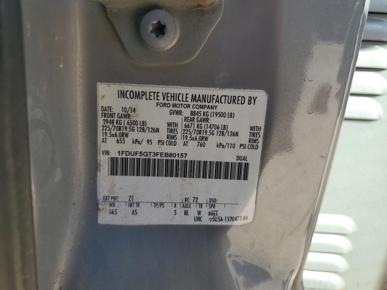 2015 Ford F550 Super Duty VIN: 1FDUF5GT3FEB80157 Lot: 84837905